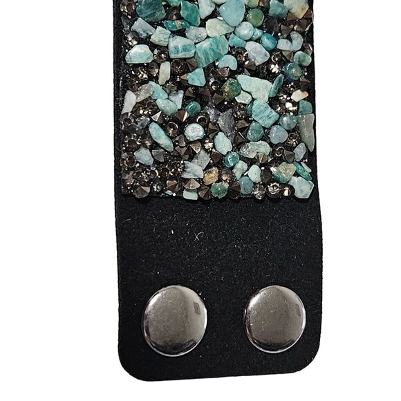 Boho Handmade Gemstone Chips Wide Leather Cuff Bracelet Natural Spiritual Snap - Picture 5 of 7